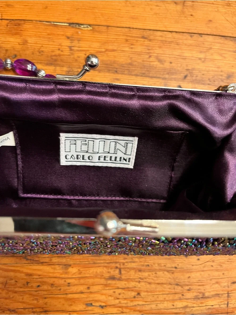 Vintage Carlo Fellini Beaded Evening Clutch Handbag in Plum